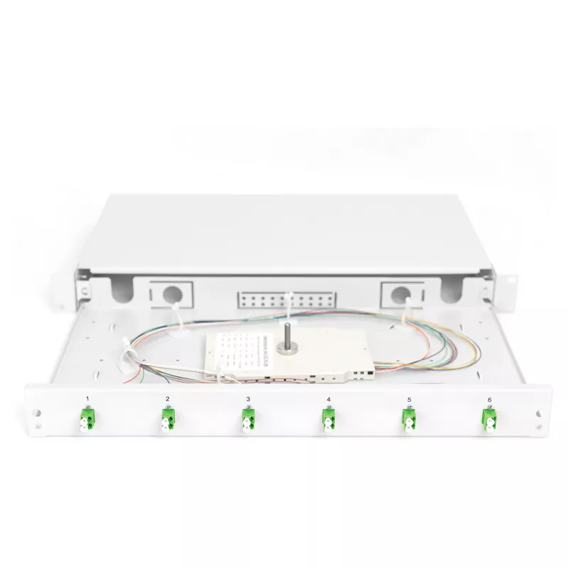 Šviesolaidžio sujungimo dėžutė DIGITUS DN-96330/9APC 1U, su 6x LC-APC DX, OS2, polimeras / plienas, šviesiai pilka