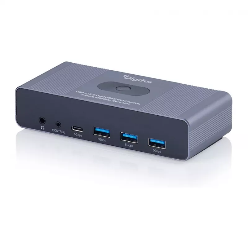 KVM jungiklis DIGITUS DS-12856 USB-C/USB-A 2 prievadų dvigubas HDMI 4K60Hz (USB 3.2 Gen 1)