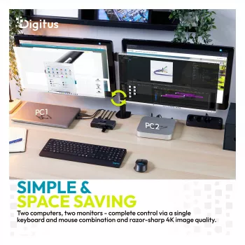 KVM jungiklis DIGITUS DS-12856 USB-C/USB-A 2 prievadų dvigubas HDMI 4K60Hz (USB 3.2 Gen 1)