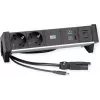 Maitinimo modulis Bachmann DESK2 ALU Juoda — stalinis maitinimo blokas su 2x CEE7/3 lizdais, 1,0 m kabeliu, 1x USB įkrovikliu 22W