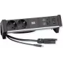 Maitinimo modulis Bachmann DESK2 ALU Juoda — stalinis maitinimo blokas su 2x CEE7/3 lizdais, 1,0 m kabeliu, 1x USB įkrovikliu 22W