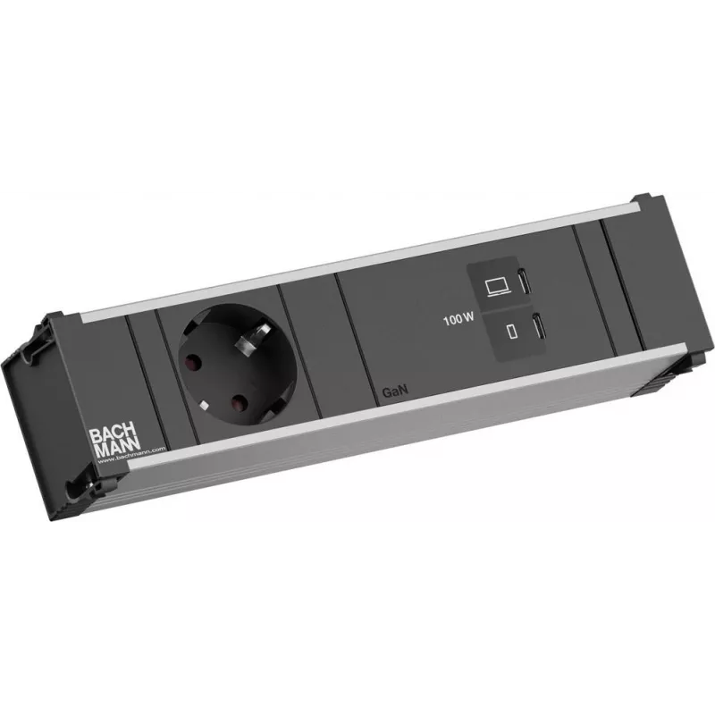 Bachmann CONI BM0023770 Einbaumodul 1x CEE7/3-Socket Outlet 1x USB-C/C 100W juodas L=0,2m
