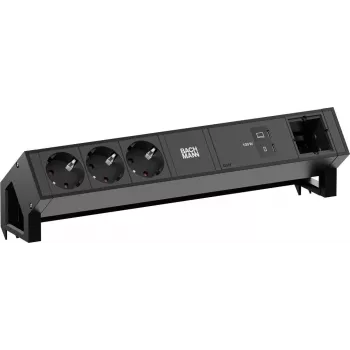 Maitinimo modulis Bachmann DESK2 su 3x Schuko (CEE 7/3), 1x USB-C 100W ir 1x ant laido montuojama jungtimi, RAL9005