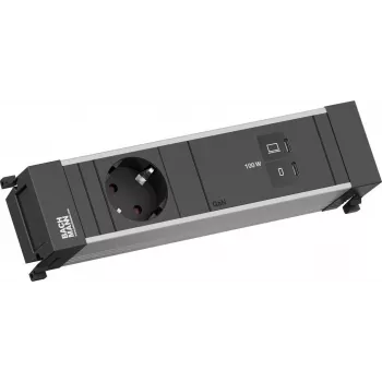 Power Frame maitinimo lizdo modulis Bachmann BM0023854 su 1x CEE7/3 kištukiniu lizdu ir 1x USB‑C į USB‑C 100W laidu, L=0.2m