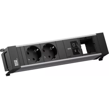 Maitinimo rėmelio lizdas Bachmann BM0024207 su 2x CEE7/3 lizdais, 1x USB-C PD 45W, 1x jungties moduliu, 0,2 m laidu