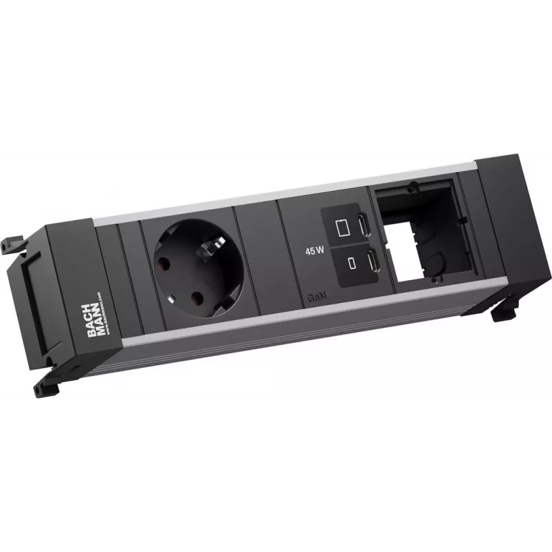 Maitinimo rėmo lizdo modulis Bachmann BM0024291 su 1x CEE7/3, 1x USB-C PD 45W, 1x CM laidas L=0,2 m
