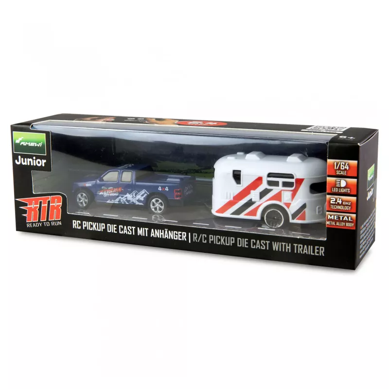 RC pikapas Amewi 22680 1:64 mastelio RTR su priekaba, mėlynas