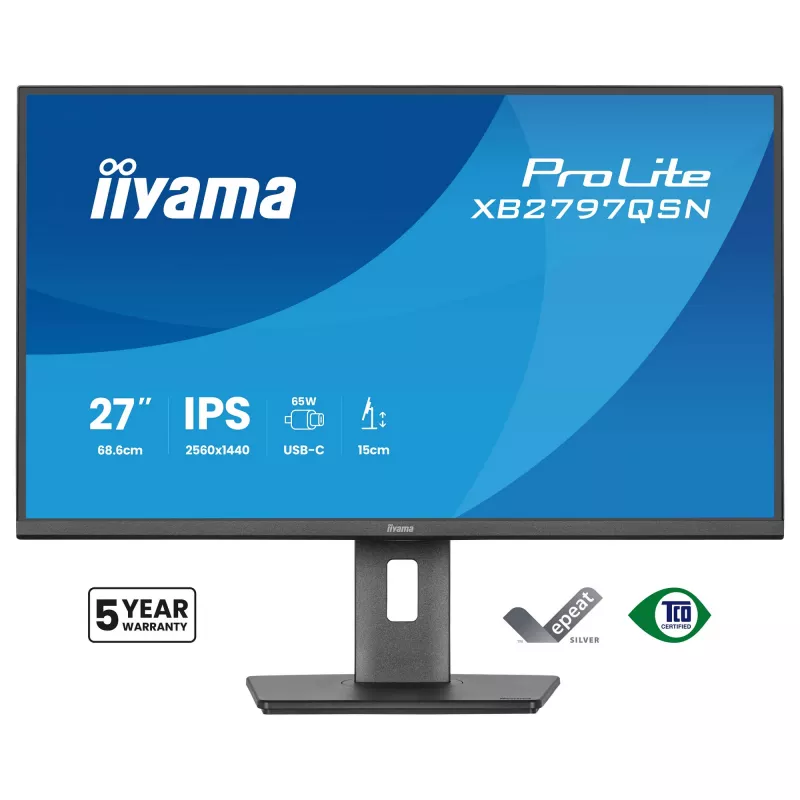 Kompiuterio monitorius IIYAMA ProLite XB2797QSN-B1 27 colių 2560x1440 Quad HD LCD IPS, matinis, USB 3.2 šakotuvas, garsiakalbiai, aukščio reguliavimas, VESA