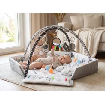 Vaikiškas žaidimų kilimėlis milly mally Baby Mat 5in1 Minky – daugiafunkcis 5-in-1 kūdikių kilimėlis pilvuko mankštai, žaidimui, poilsiui, ropojimui, kelionėms