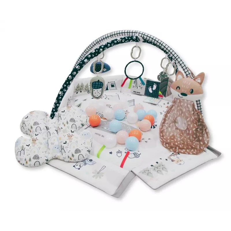 Vaikiškas žaidimų kilimėlis milly mally Baby Mat 5in1 Minky – daugiafunkcis 5-in-1 kūdikių kilimėlis pilvuko mankštai, žaidimui, poilsiui, ropojimui, kelionėms
