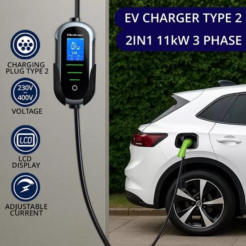 Elektrinio automobilio įkroviklis QOLTEC 11 kW 400 V CEE 16 A su WiFi