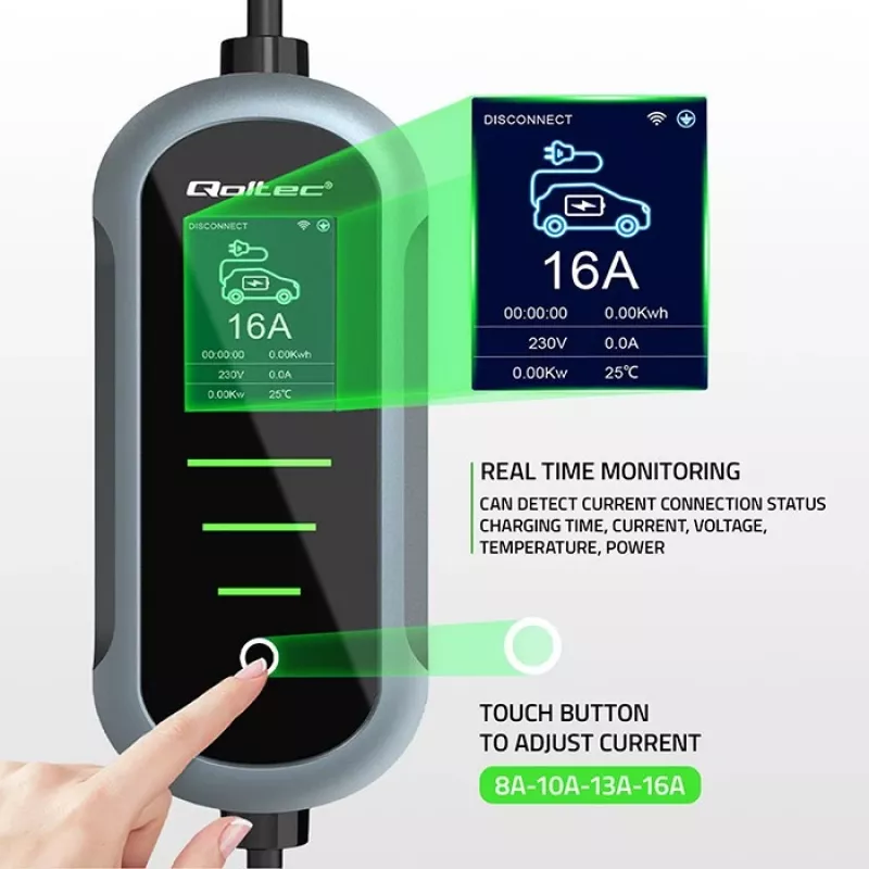 Elektrinio automobilio įkroviklis QOLTEC 11 kW 400 V CEE 16 A su WiFi