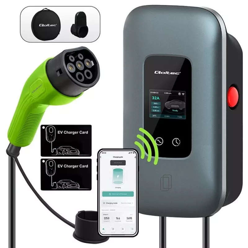 EV įkrovimo stotelė QOLTEC 3-fazė 22 kW 32 A su WiFi (modelis 52723)