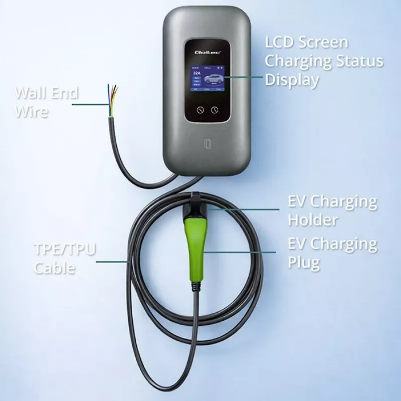 EV įkrovimo stotelė QOLTEC 3-fazė 22 kW 32 A su WiFi (modelis 52723)