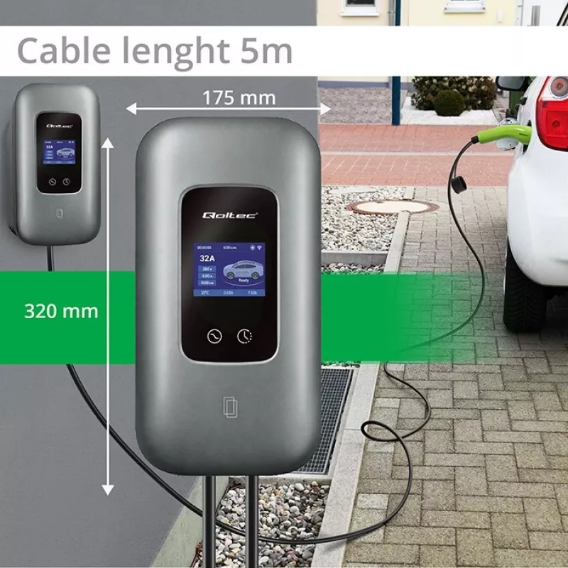 EV įkrovimo stotelė QOLTEC 3-fazė 22 kW 32 A su WiFi (modelis 52723)