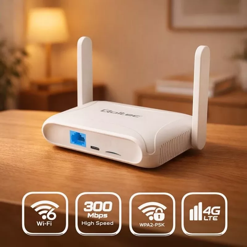 Maršrutizatorius QOLTEC 56980 — 4G LTE korinis maršrutizatorius su Wi‑Fi 6