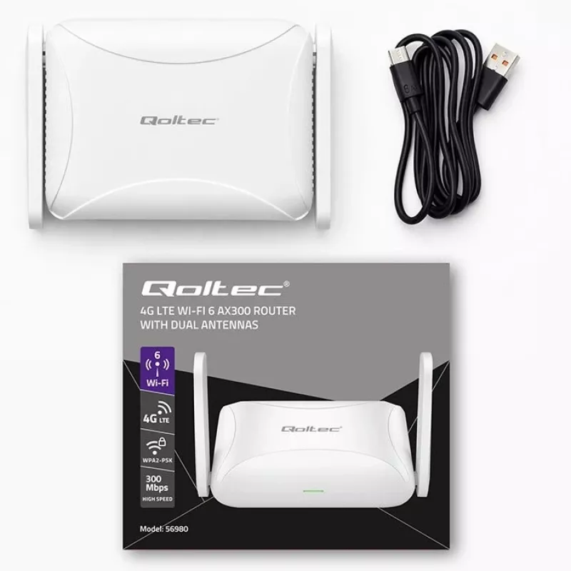 Maršrutizatorius QOLTEC 56980 — 4G LTE korinis maršrutizatorius su Wi‑Fi 6