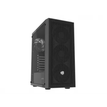 Fury Shobo SH8F Midi Tower kompiuterio korpusas — juodas, su langu, be PSU, 2×USB 3.0, 1×USB 2.0, 2×garso, komplektuojamas su 4×120mm ventiliatoriais