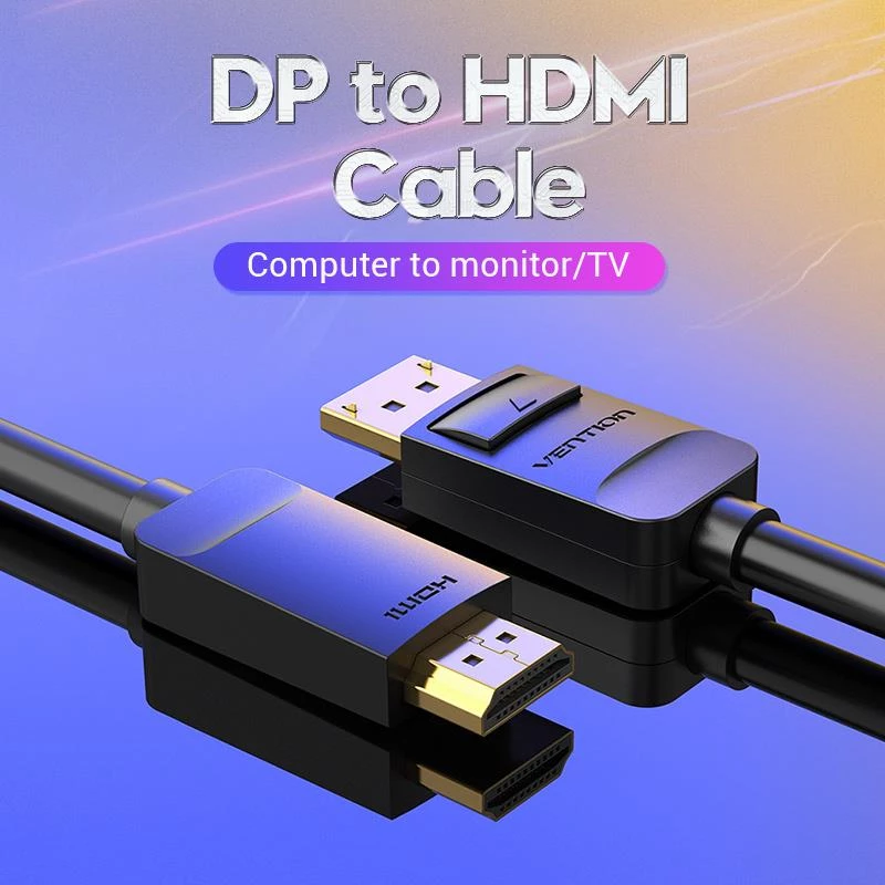 Kabelis DP į HDMI 2M/JUODAS Hadbh Vention