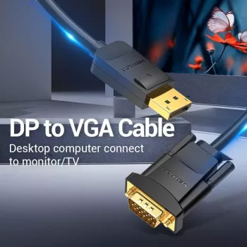 Kabelis DP į VGA 2M/JUODAS Hblbh Vention