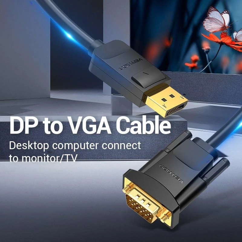 Kabelis DP į VGA 2M/JUODAS Hblbh Vention