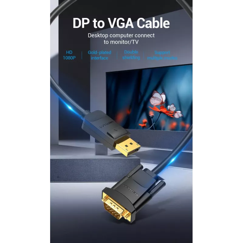 Kabelis DP į VGA 2M/JUODAS Hblbh Vention