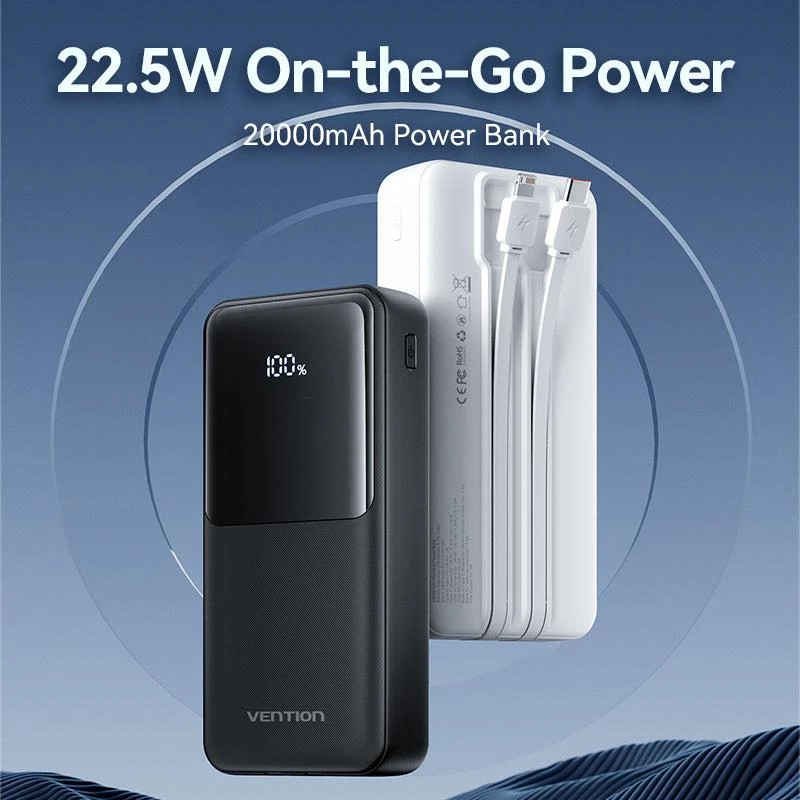 Išorinė baterija USB 20000MAH 22.5W/JUODA FHPB0 Vention