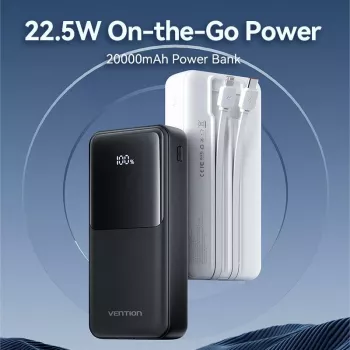 Išorinė baterija USB 20000MAH 22.5W/BALTA FHPW0 Vention