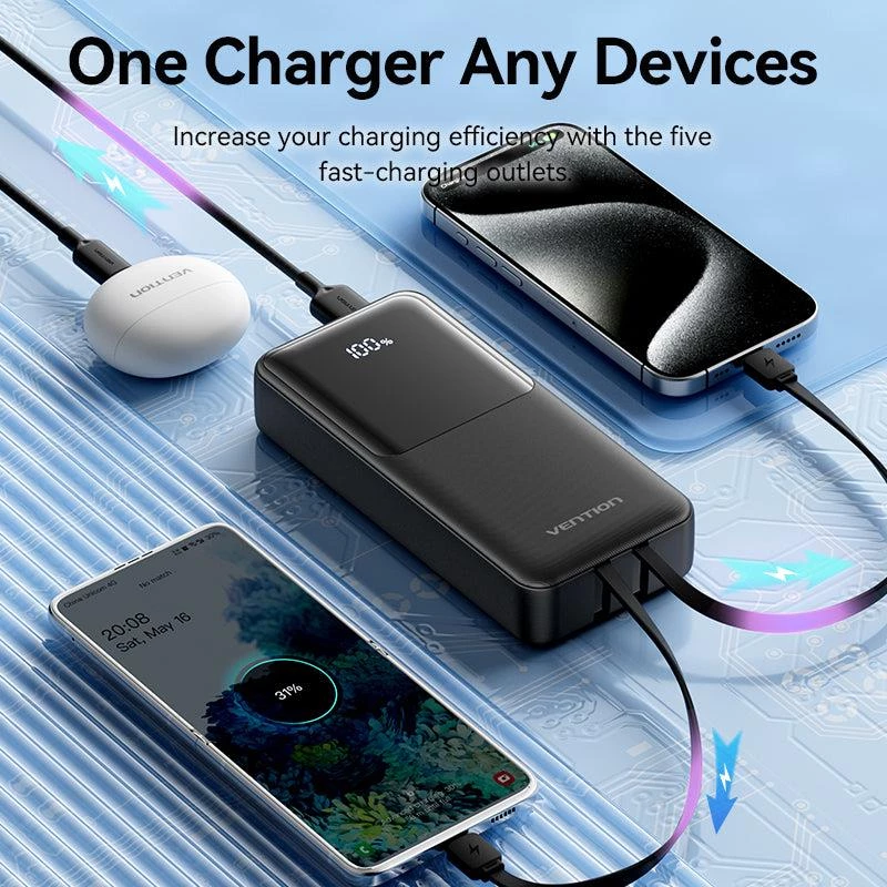 Išorinė baterija USB 20000MAH 22.5W/BALTA FHPW0 Vention