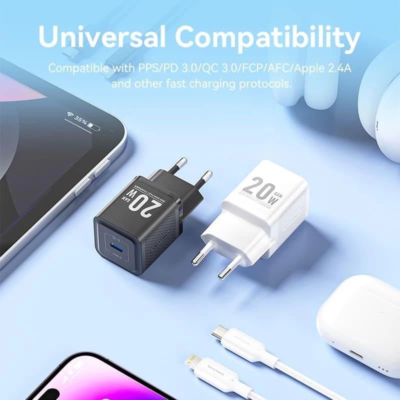 Sieninis mobilusis įkroviklis USB-C/20W TZ-FEPW0-EU-02 Vention