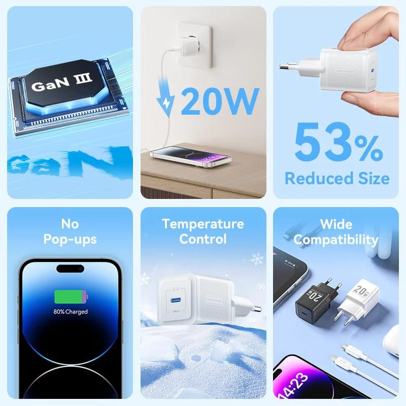 Sieninis mobilusis įkroviklis USB-C/20W TZ-FEPW0-EU-02 Vention