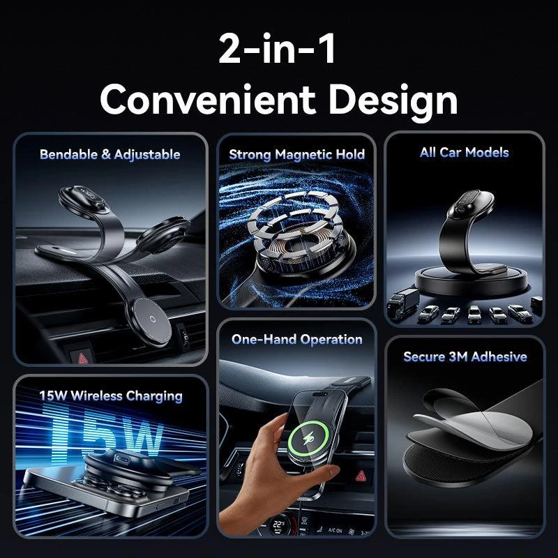 Mobilusis automobilinis įkroviklis MAGNETINIS/BELAIDIS Juodas KSJB0 Vention