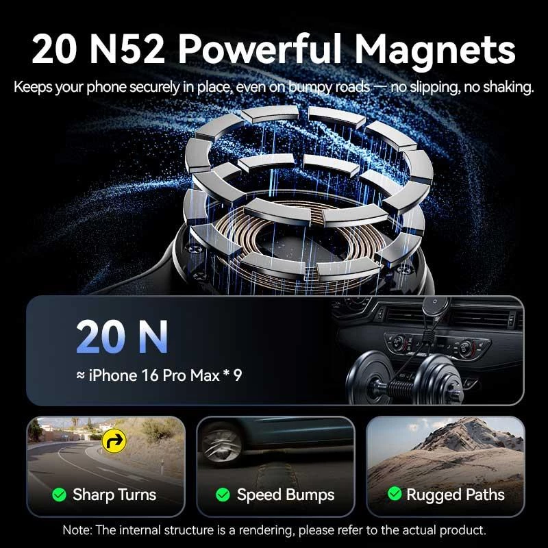 Mobilusis automobilinis įkroviklis MAGNETINIS/BELAIDIS Juodas KSJB0 Vention