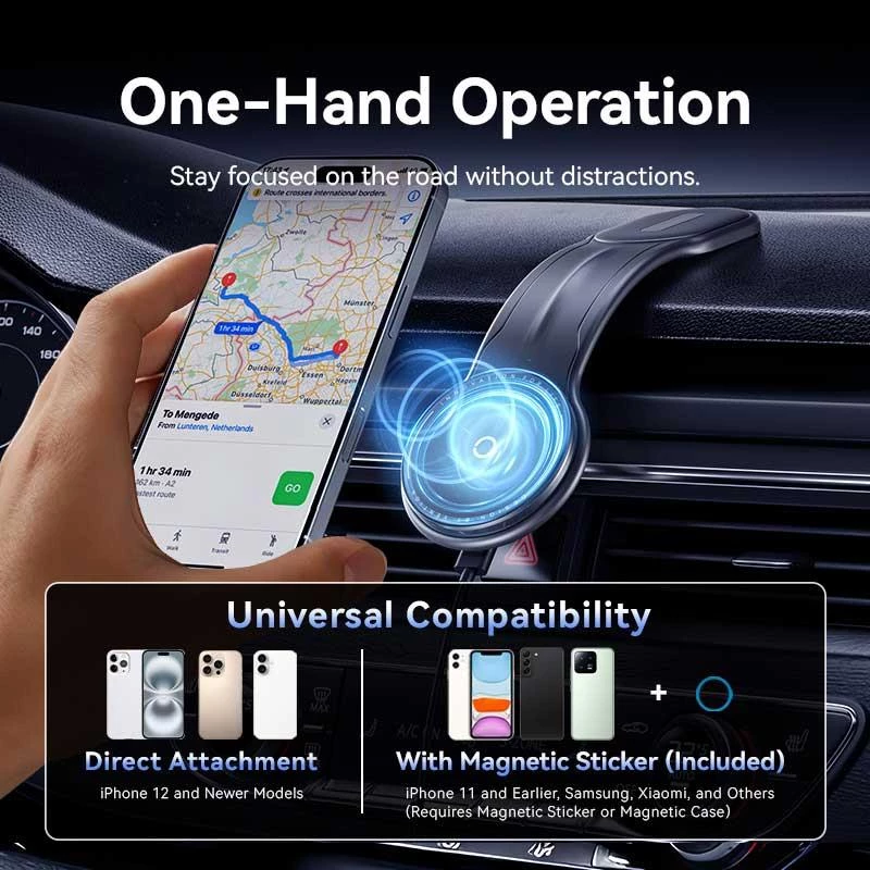 Mobilusis automobilinis įkroviklis MAGNETINIS/BELAIDIS Juodas KSJB0 Vention