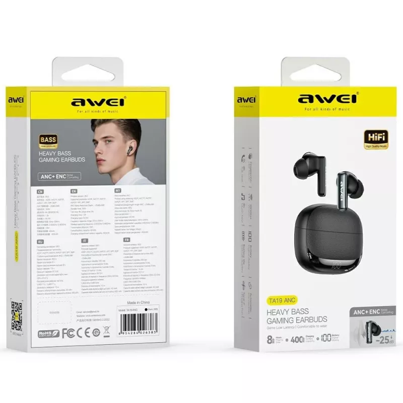 Awei Bluetooth ausinės modelis ANC TA19 TWS su aktyviu triukšmo slopinimu, tikras belaidis stereofoninis, Bluetooth ryšys