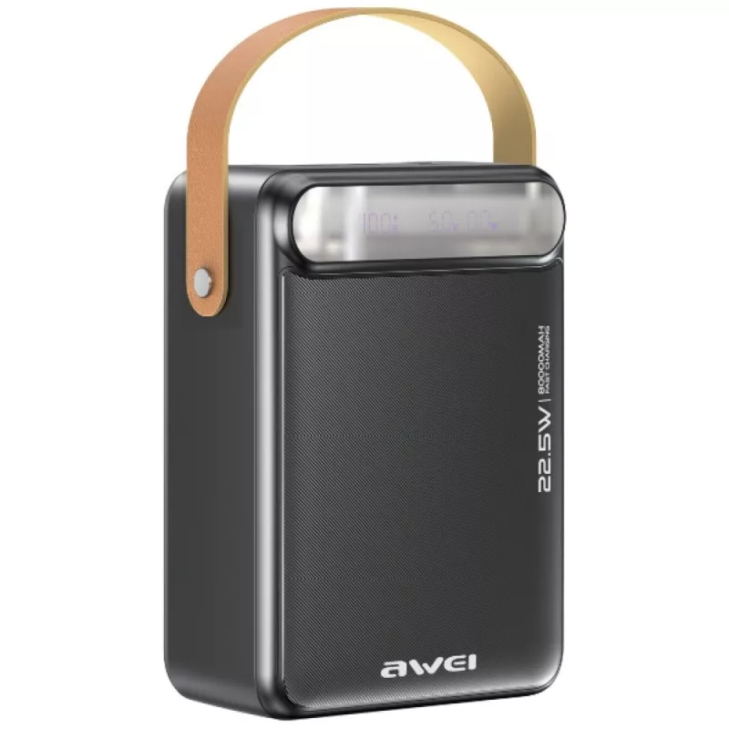 Išorinė baterija Awei P102K 80000 mAh 22.5W PD su 2× USB-C ir 3× USB-A, juoda