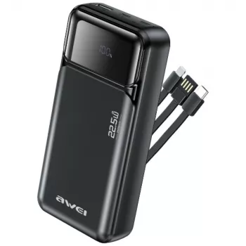 Išorinė baterija Awei PA-93 20000mAh 22.5W PD su įmontuotu įkrovimo kabeliu