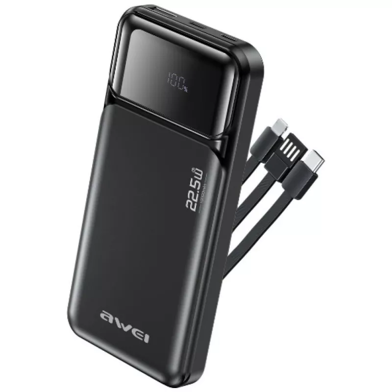 Išorinė baterija Awei PA-91 10000mAh 22,5W PD 2xUSB-C + laidas juoda