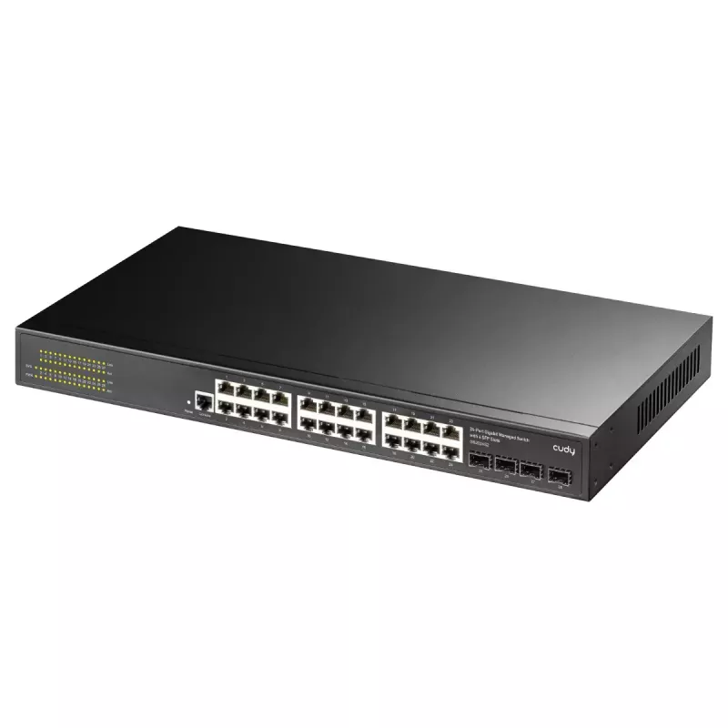 Valdomas L2 Gigabit Ethernet komutatorius Cudy GS2008S2 su 8 RJ-45 10/100/1000 prievadais ir 2 SFP, 1U stovo montavimo, juodas