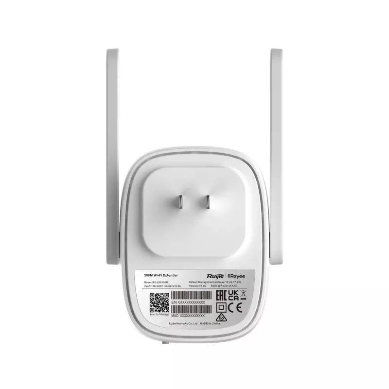 Ruijie RG-EW300R tinklinio „Wi‑Fi“ sistema, vienos juostos 2,4 GHz, „Wi‑Fi 4“ (802.11n), balta, 1 išorinė antena
