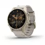 Išmanusis laikrodis GARMIN Fenix 8 43 mm, 1,3 colių AMOLED 416×416, jutiklinis ekranas, Wi‑Fi, GPS, 32 GB, auksinis korpusas, pilkas odinis dirželis