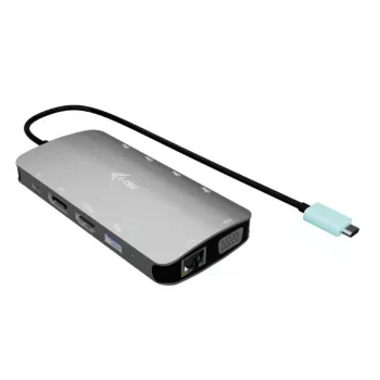 Dokingo stotis ITEC i-tec USB-C Metal Nano 3x Display (DP, HDMI, VGA) su maitinimo tiekimu 100 W, 4x USB-A, Gigabit Ethernet