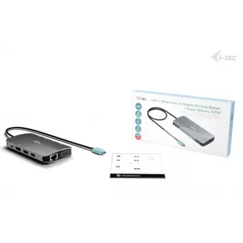 Dokingo stotis ITEC i-tec USB-C Metal Nano 3x Display (DP, HDMI, VGA) su maitinimo tiekimu 100 W, 4x USB-A, Gigabit Ethernet