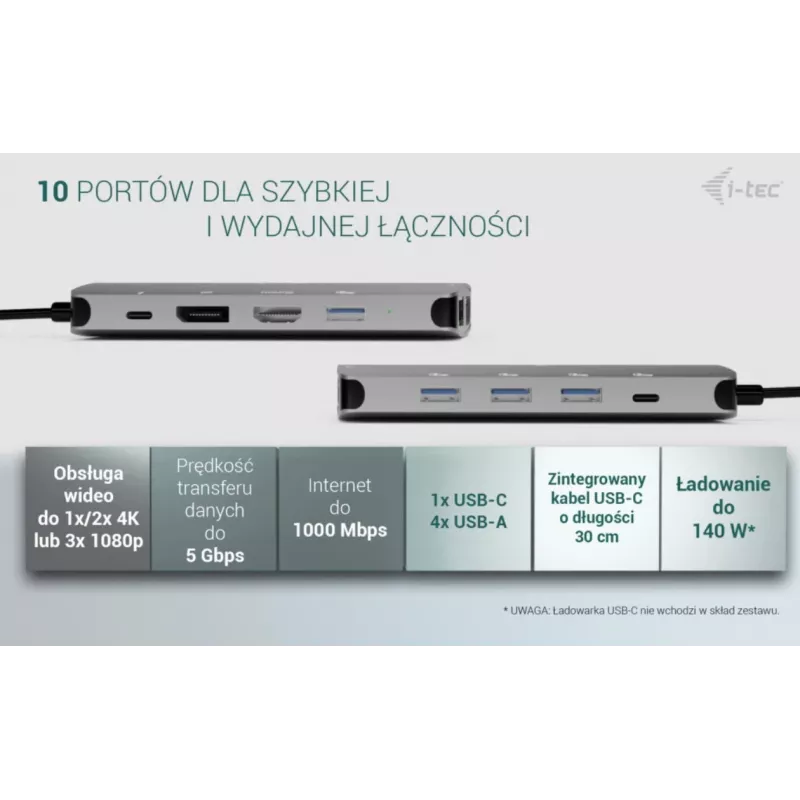 Dokingo stotis ITEC i-tec USB-C Metal Nano 3x Display (DP, HDMI, VGA) su maitinimo tiekimu 100 W, 4x USB-A, Gigabit Ethernet