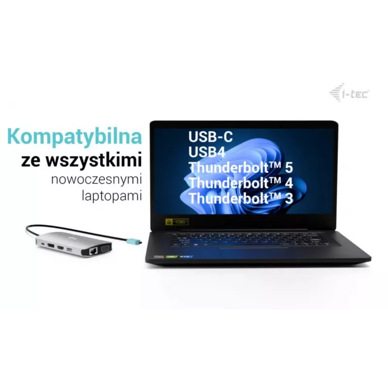 Dokingo stotis ITEC i-tec USB-C Metal Nano 3x Display (DP, HDMI, VGA) su maitinimo tiekimu 100 W, 4x USB-A, Gigabit Ethernet