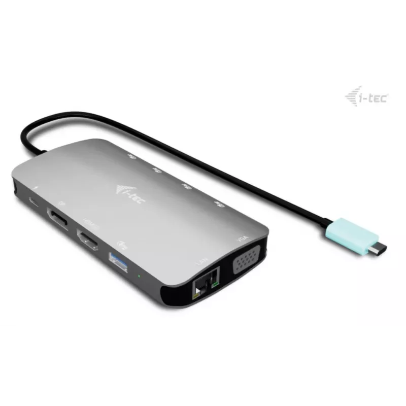 Dokingo stotis ITEC i-tec USB-C Metal Nano 3x Display (DP, HDMI, VGA) su maitinimo tiekimu 100 W, 4x USB-A, Gigabit Ethernet
