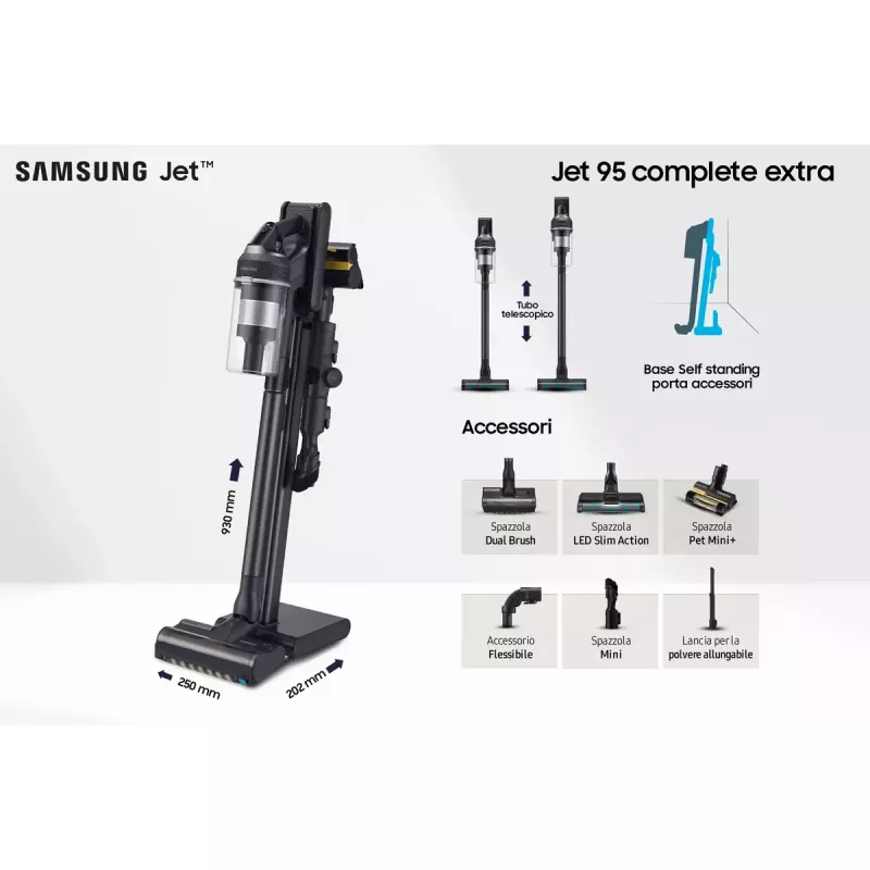 Stick vacuum Samsung VS20C9554TK — Baterija, ličio jonų, 580 W, be maišelio 0,8 l, cikloninis, juodas
