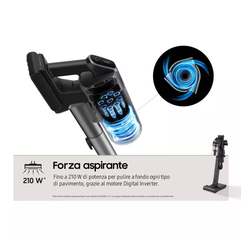 Stick vacuum Samsung VS20C9554TK — Baterija, ličio jonų, 580 W, be maišelio 0,8 l, cikloninis, juodas