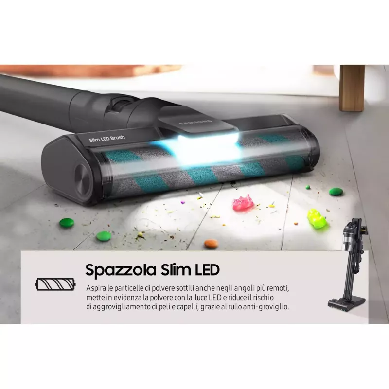 Stick vacuum Samsung VS20C9554TK — Baterija, ličio jonų, 580 W, be maišelio 0,8 l, cikloninis, juodas