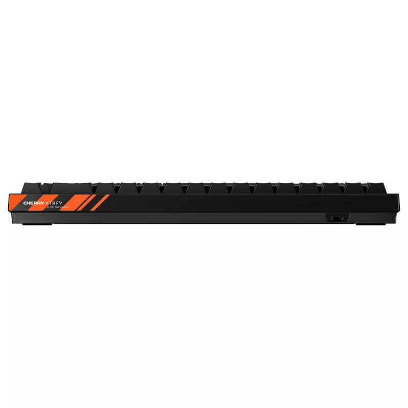 Mechaninė žaidimų klaviatūra Cherry K5 PRO TMR COMPACT — 65% AZERTY, USB laidinė, RGB apšvietimas, juoda/oranžinė